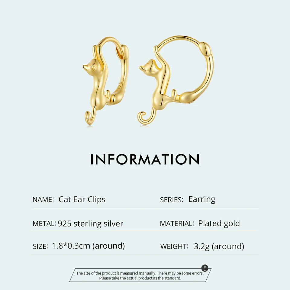 Sterling Silver Cute Cat Earrings Oxidation Shining Ear Bells Hypoallergenic for Women - PeticaDeals