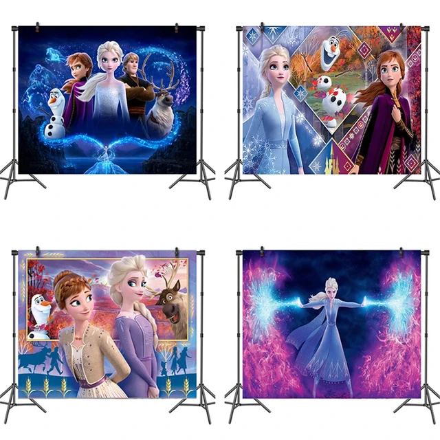 Fondos de Frozen de Disney para niños y niñas, decoración de cumpleaños de  princesa Anna y Elsa, tela de vinilo, suministros para Baby Shower, regalos  - AliExpress