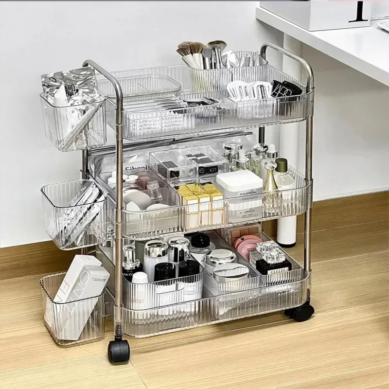 2/3 Tiers Rolling Cart Storage Shelf Transparent Acrylic Trolley Mobile Shelf with Wheel Multi-Layers Storage Rack storage rack,rolling storage cart