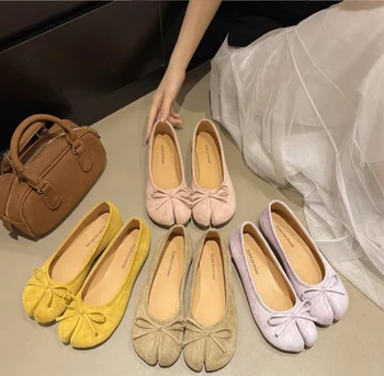 Japanese Trotter Flats Shoes Ladies Bowknot Tabi Ninja Loafers Cozy Split Toe Mary Janes Woman Barefoot Ballet Flats Moccasins 1