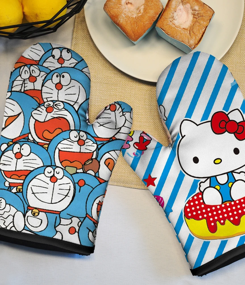Cartoon Animal Gloves Blue Oven Mitts Baking Anti-Hot Gloves Pad Oven Microwave Insulation Mat Kitchen Cooking Tools Accessories