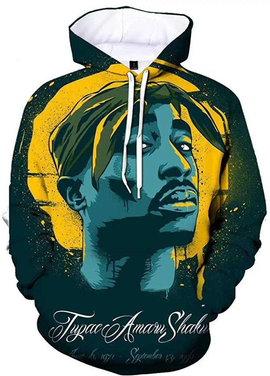 

2pac Print Hoodies for Men Fashion 3D Pattern New in Sweatshirts Hip Hop Harajuku Oversized Pullover Tops S-7XL Women Sweatshirt