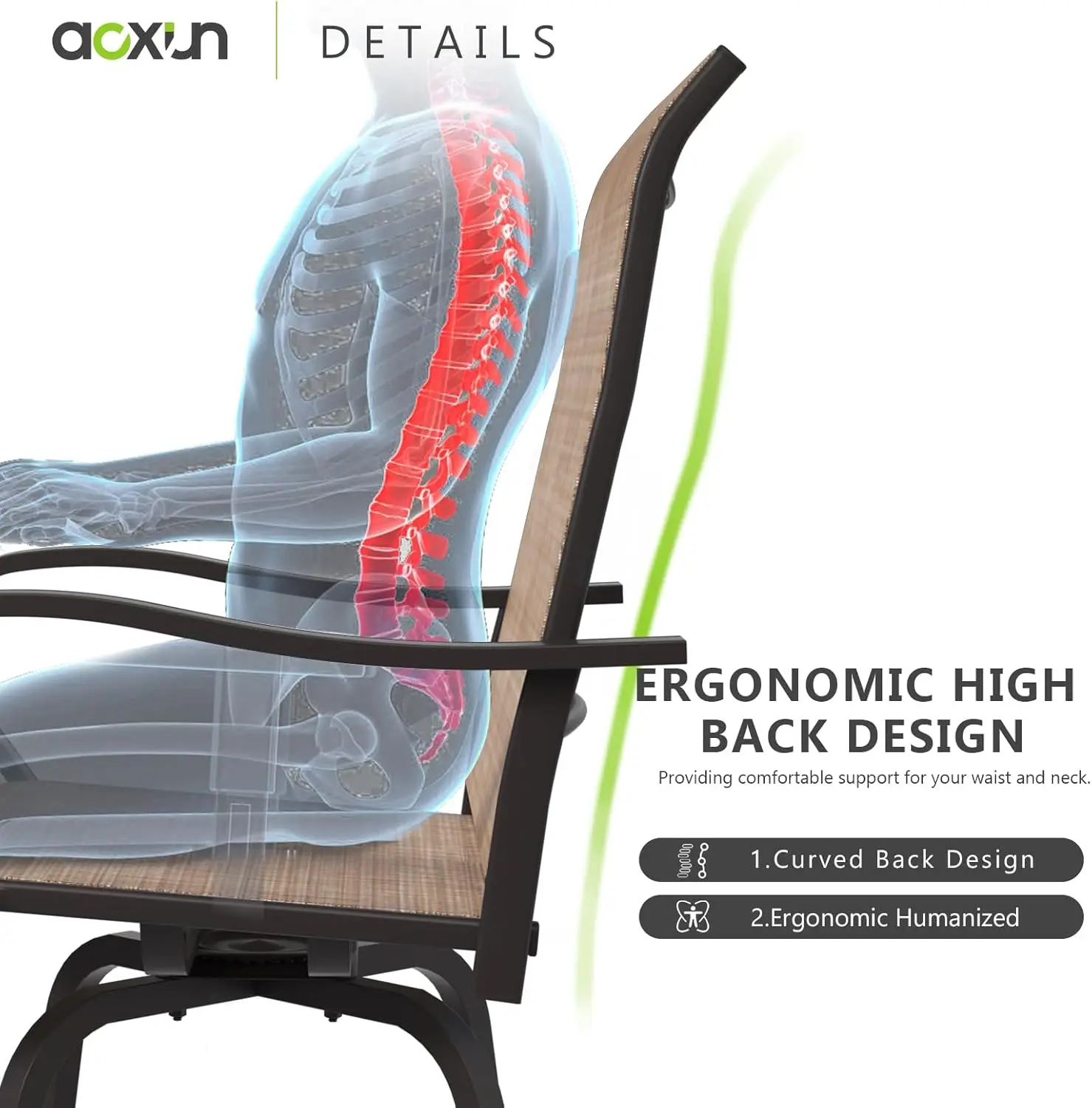 3 Pcs Outdoor Swivel Bar Stools Set - 2 Patio Stools with 1 Table, Outdoor Bar Table and Chairs Set for Yard, Garden