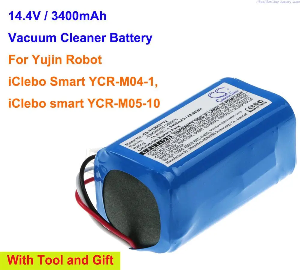 

Cameron Sino 3400mAh Vacuum Cleaner Battery EBKRBKDL001039 for Yujin Robot iClebo Smart YCR-M04-1, iClebo smart YCR-M05-10