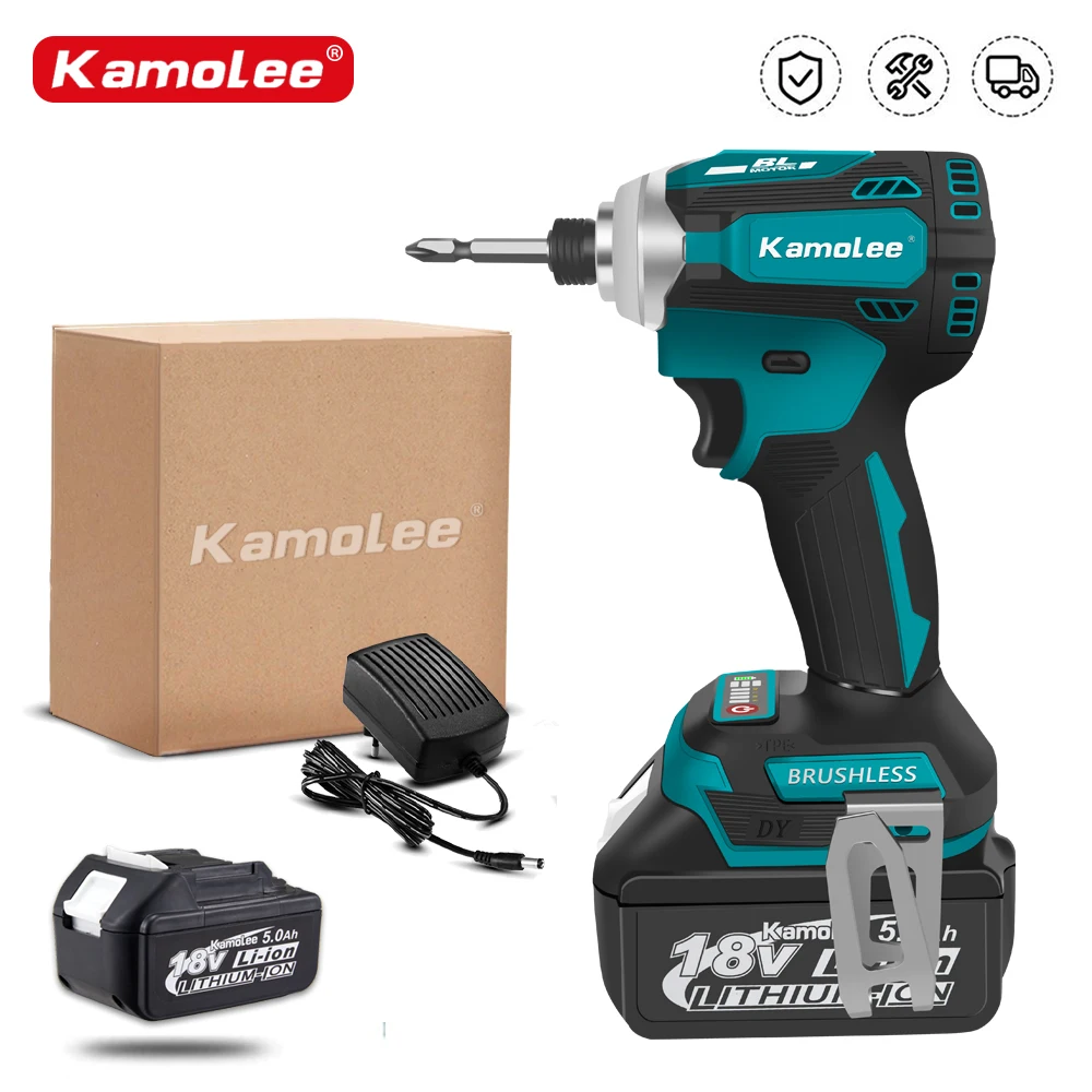 Kamolee 588Nm Avvitatore Elettrico A Percussione Senza Fili Avvitatore A 5 Velocità Utensile Elettrico 1/4 "Con 3 Luci A Led Per Batteria Makita