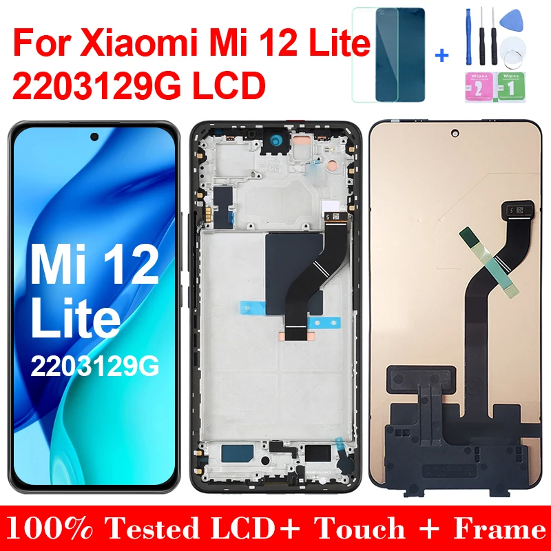 

ЖК-дисплей Amoled Mi 12 Lite для Xiaomi Mi 12 Lite 2203129G, сенсорная панель, дигитайзер в сборе для Mi 12 Lite Mi12 Lite, ЖК-экран