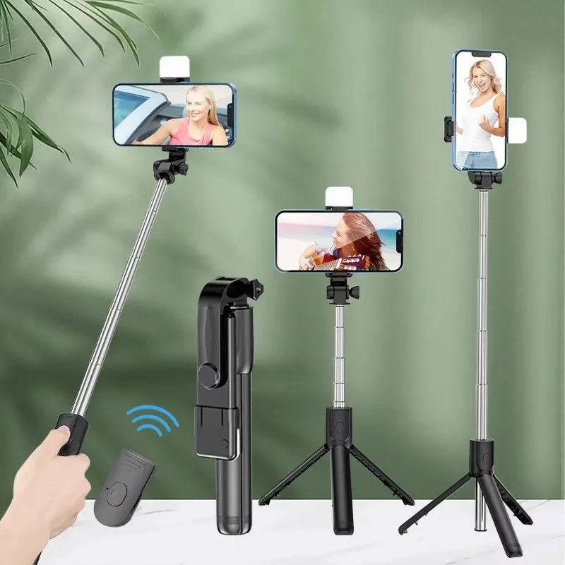 Phone Tripod Photo Tripod Selfie Stick Telescopic Travel Handheld Tripod Portable Phone Stand 700mm with Lamp Bluetooth Remote Extendable Phone Tripod