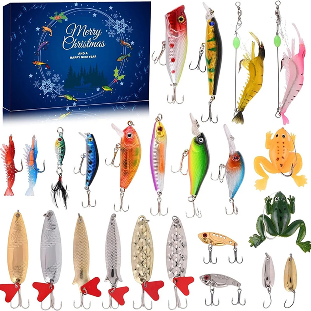 Christmas Fish Bait Advent Calendars 24 Days Fishing Tackle Countdown Calendar Box Festival Theme Xmas Surprise Gift for Fisher
