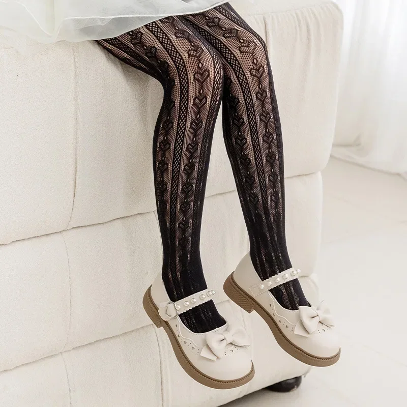 New Summer Girls Tights Pure Cotton Breathable Mesh Beige White Black Children Princess Pantyhose Lolita Leggings For 4-6Y