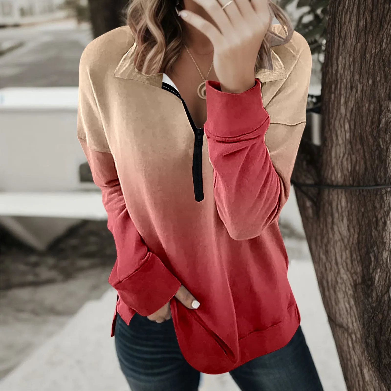 

Quarter Zip Pullover Women Fashion Fall Floral Print Loose Fit Sweatshirt Zip Up Long Sleeve Clothes Cropped Sweater Set