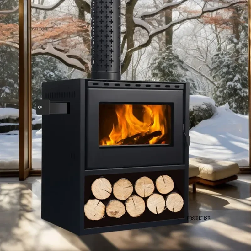 เตาผิงตกแต่งพร้อมปล่องไฟสำหรับยุโรป ใช้กับเชื้อเพลิงแบบต่างๆ เช่น ไม้ ฟืน หรือเม็ดเชื้อเพลิง เหมาะสำหรับใช้ในบ้าน ทั้งภายในและภายนอกอาคาร ทำจากเหล็ก ดีไซน์ชนบท 1