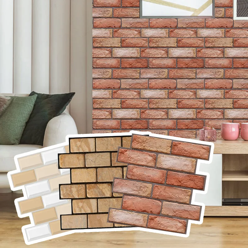 3DStereoWallStickersSelfadhesiveWallpaperBrickPatternCreative