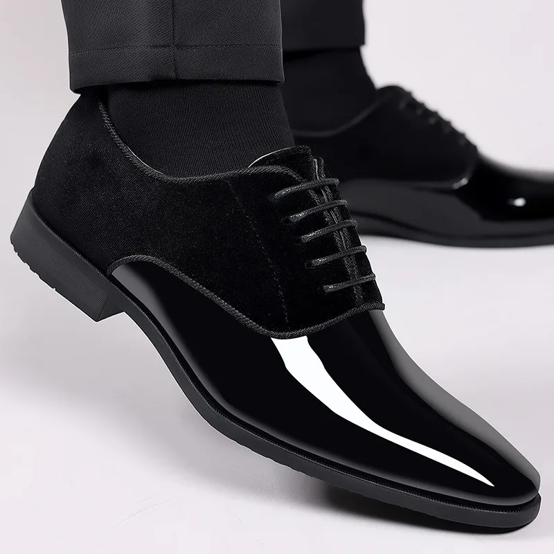 Men Leather Formal Shoes Spring Patent Leather Shiny Toe Business Men Designer Heightening Blue Shoes