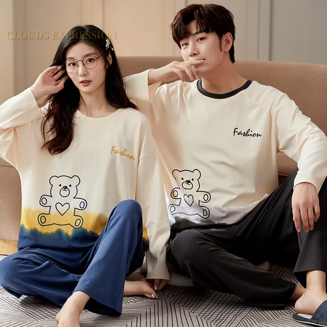 Spring Autumn Couple Pyjamas Cotton Pj Pajamas Set Women Leisure Sleepwear  Pajama Sets Pijamas Mujer Men Pyjamas Home Clothing - AliExpress