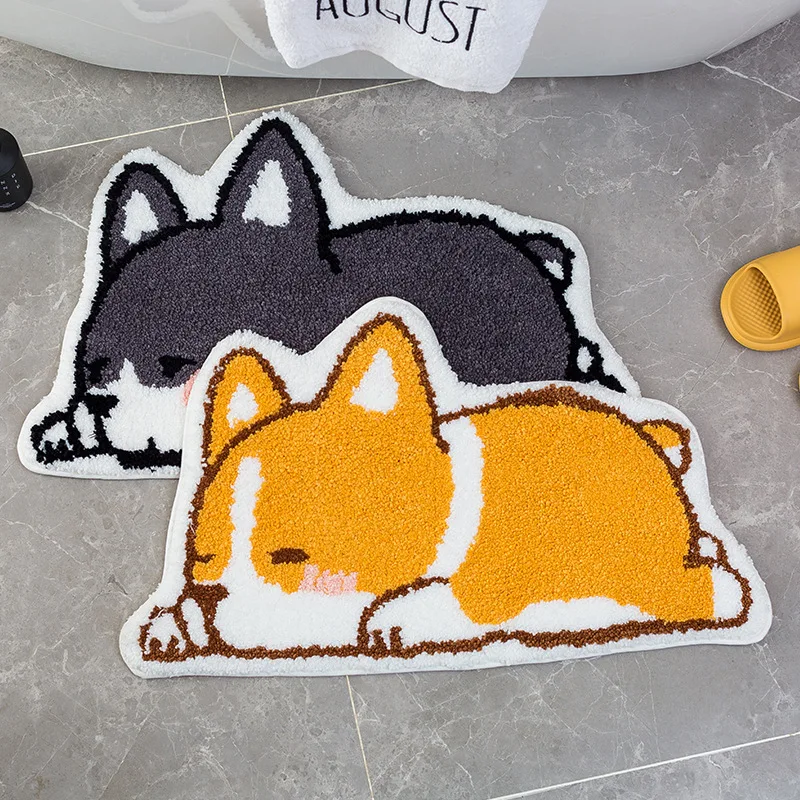 

Cartoon Dog Bathroom Rug Cute Shaggy Bath Mat Absorbent Shower Mat Area Door with Non-Slip Floor Mat for Entrance Indoor