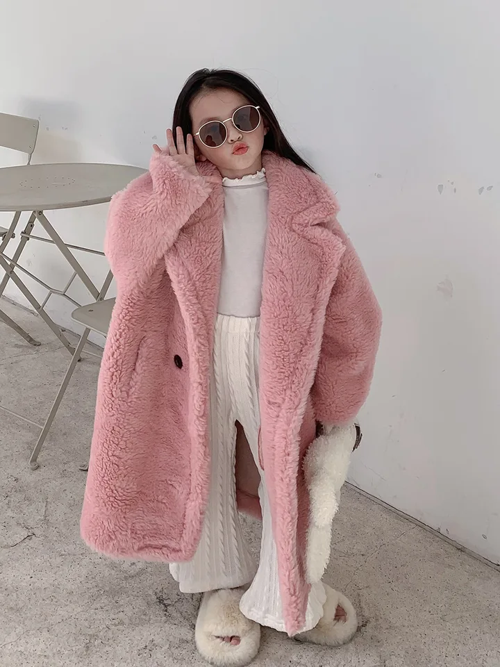 Winter Coat Girls Boys 2023 Furry Hooded Teddy Bear White Pink