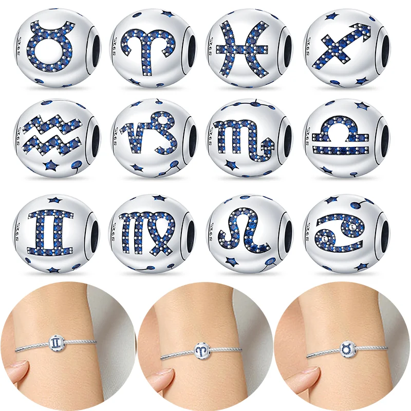 

2022New Fashion S925 Silver Sterling Beads Libra Leo Star Sign 12 Constellation Fits Pandora Charms Bracelet Women Jewelry Gift