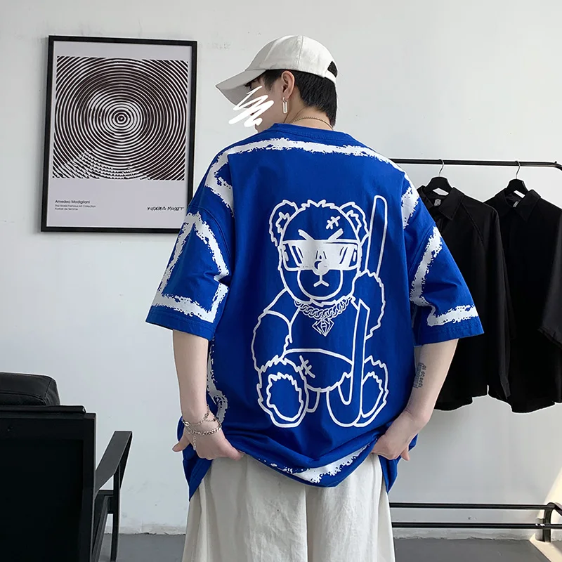 

Футболка мужская оверсайз с принтом медведя, топ в стиле Хай-стрит, модная парная свободная хлопковая смешная с графическим принтом, в стиле хип-хоп, лето