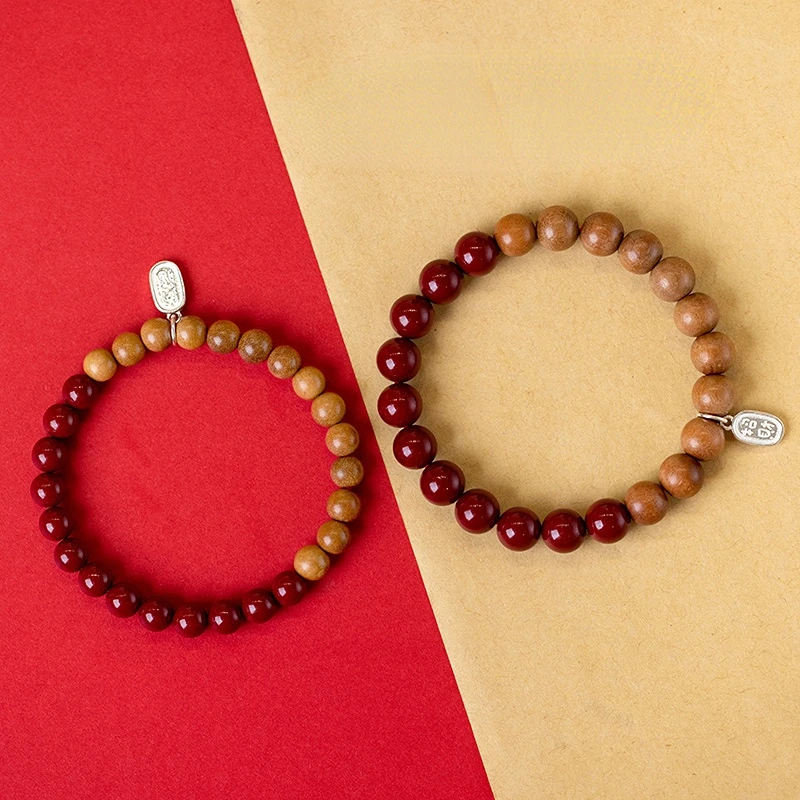 

Original design of old peach wood cinnabar art bracelet for men and women's wooden art bracelet jewelry