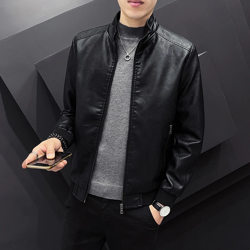 

HAWAIFISH Male Leather Jacket Slim Fit PU Motorcycle Leather Coats High Quality Men Jackets Fashion Men Winter Leather Jackets