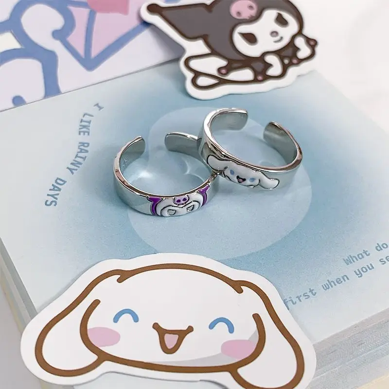 

Kawaii Kuromi Cinnamoroll Noctilucent Ring Sanrioed Accessories Cartoon Cute Anime Girl Heart Pendant Couple Ring Gift for Girls