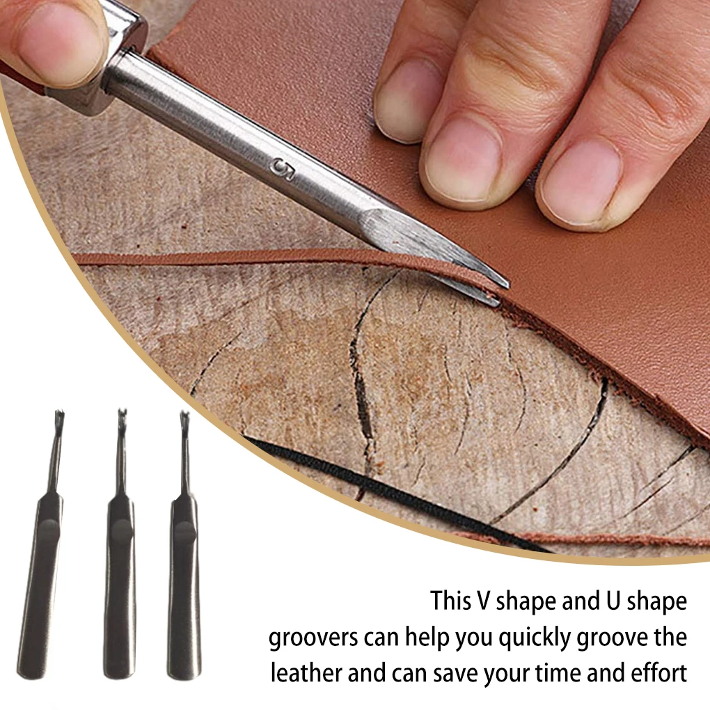 3 Pieces Set Professional Leather Manual Edge Beveler Groovers U V Shape Leathers Grooving Tool Leathercraft Handtool