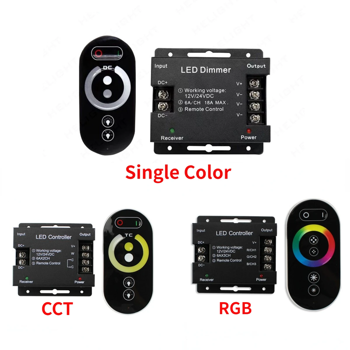 

DC12-24V LED Strip Light RF Touch Remote Controller Dimmer 12A 18A for 3528 5050 SMD COB CCT RGB Tape Lights Adjust Brightness