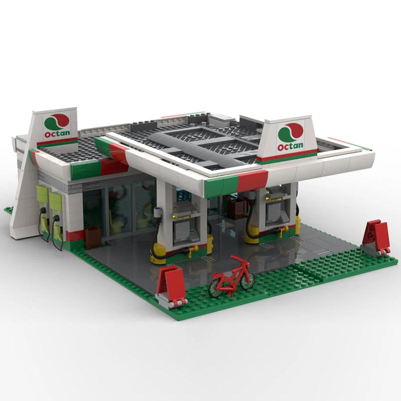 

NEW City Traffic Street View MOC Octan Gas Station Building Blocks 60132 Service Station DIY Creative Ideas Children Toy Gifts