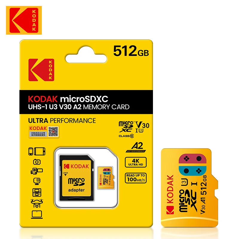 

Kodak Micro SD Card Memory Card Class 10 microsd 128GB 256GB 512GB U3 4K High Speed Cartao De Memoria Flash Memory TF Mecard C10