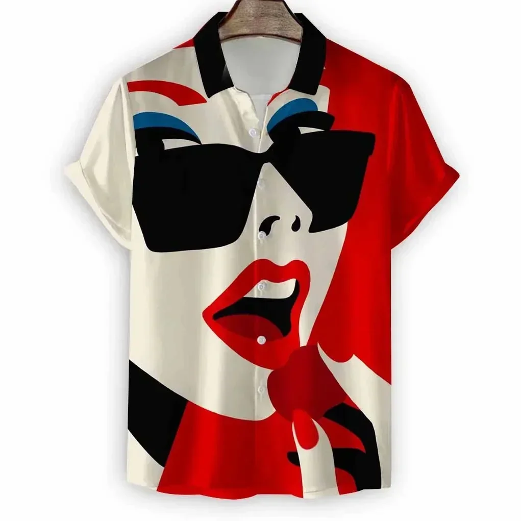 

Camisa estampada moderna para mujer, camisa informal de manga corta con cuello y botones, ropa de calle de gran tamano, innovado