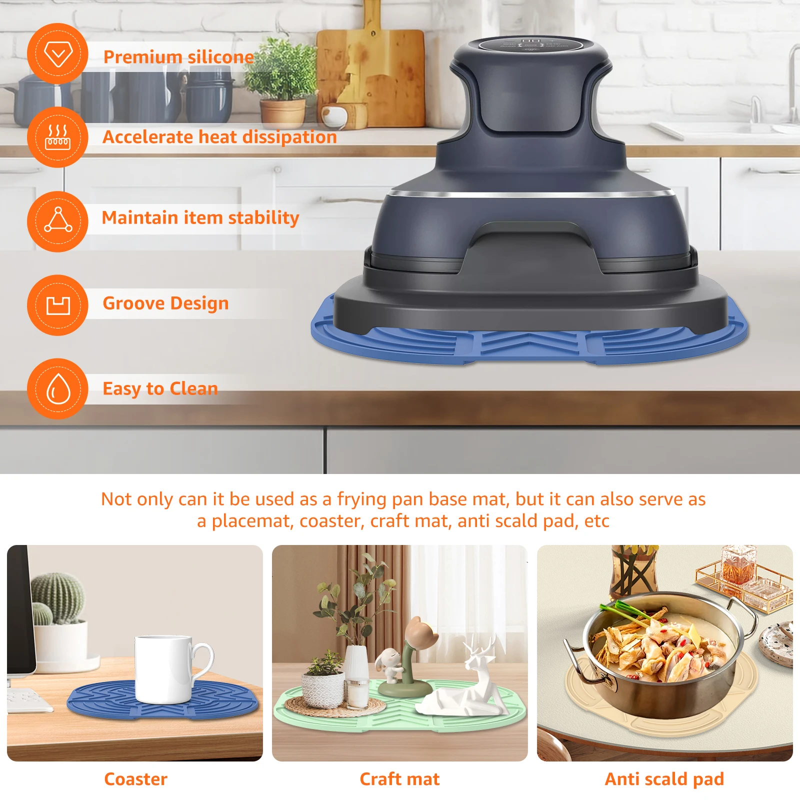 3/4Pcs Air Fryer Insulated Mat Heat Resistant Non Slip Silicone Pad for Kitchen Microwave Safe Compatible with Ninja Crispi