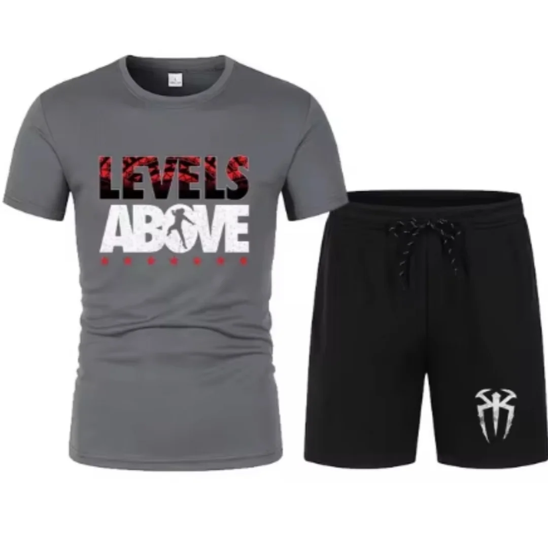 Men's Black Roman Reigns Levels Above T-Shirt Shorts Set Summer Short Sleeve Man Overiszed Suits 2024 New Fashion Clothing Sets 5