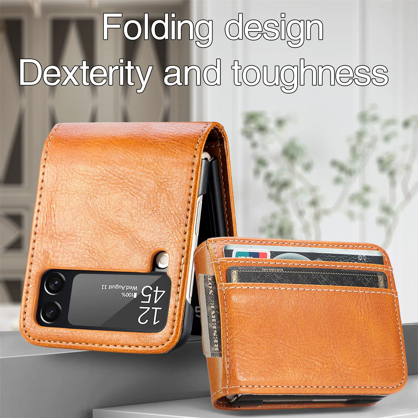 Luxury Leather Folding Wallet Case with Card Slots