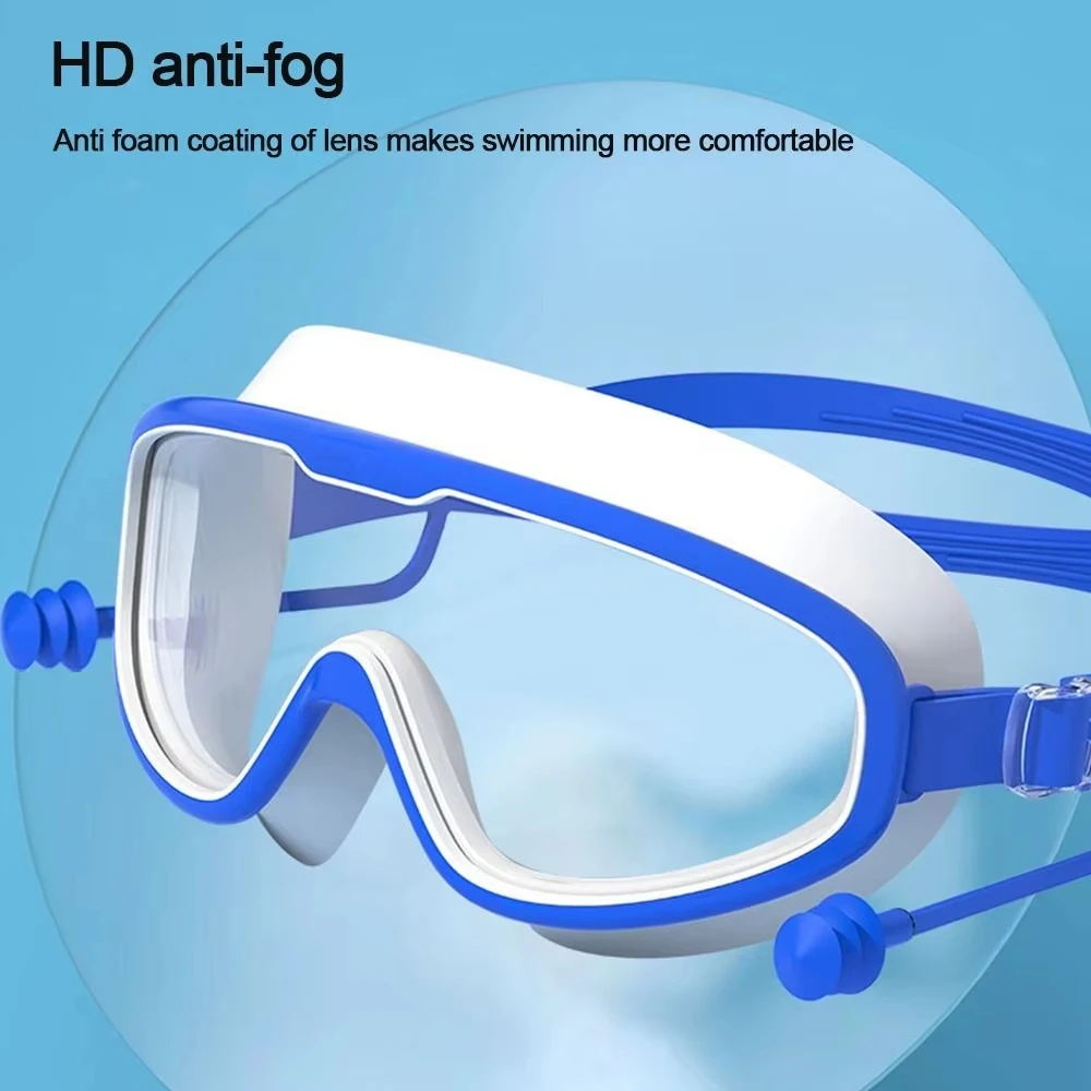 Swimming Goggles DIZETION Kids Big Frame with Earplugs Children's Anti-fog Boys Girls Pool Beach Eyewear