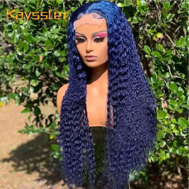 Blue Wave Synthetic Lace Front Wigs Black Deep Wave Lace Front Wig For Women Middle Part