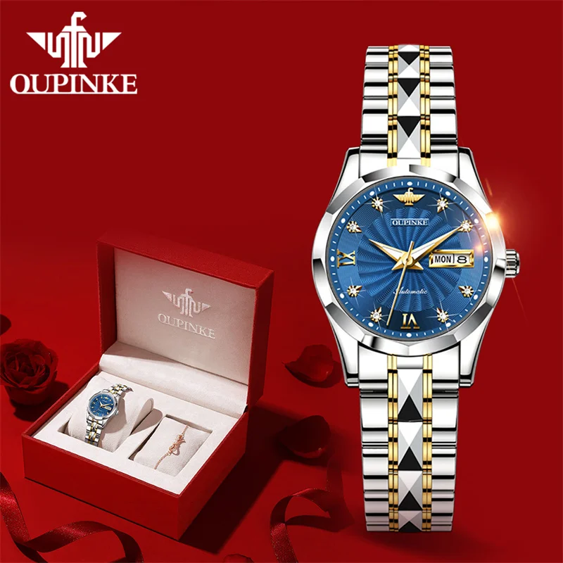 

OUPINKE New Carnival Fashion Women Mechanical Watches 316L Sapphire Stainless Steel Waterproof MIYOTA Movement Automatic Watch