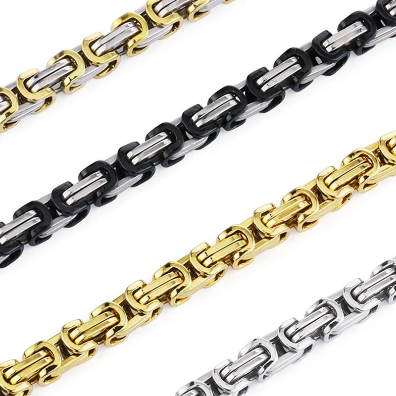 Men Stainless Steel Link Chains Necklace Multicolor Byzantine Strong Heavy Long Chain Necklaces Hip Hop man Punk Jewelry stainless steel necklace metal necklace