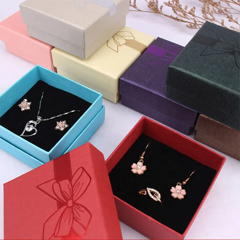 Wholesale Bow Jewelry Packaging Box 12-Pack DIY Small 7x7x3.5cm Reflective Cardboard Gift Boxes Necklace Earrings Ring Package