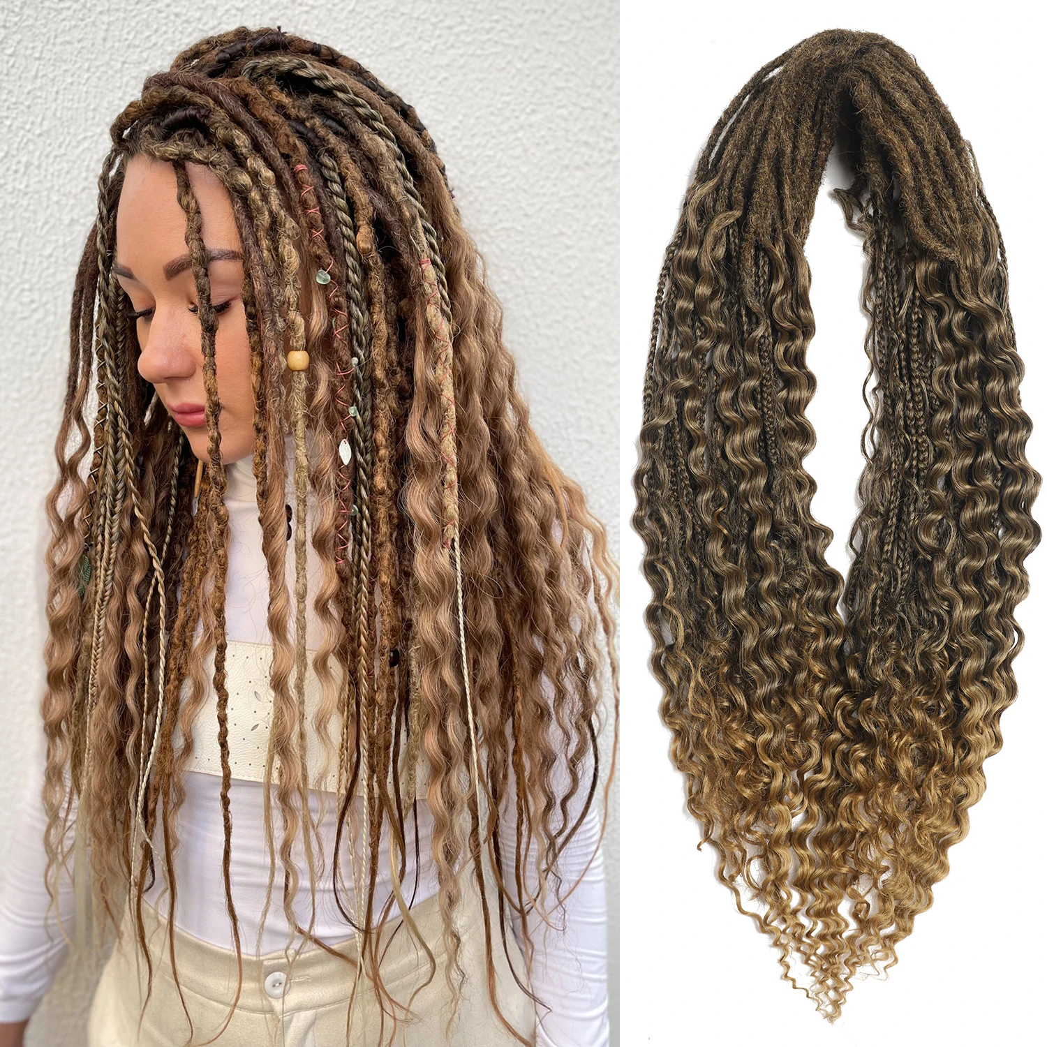 24inch Double Ended Synthetic Dreadlock Extensions Ombre Blonde Boho Crochet Hippie Dreads Handmade Bohemian Box Braids celestial moon chain belt celestial starry bohemian wedding belt art deco sun heart bridal sash harajuku metal urban hippie boho