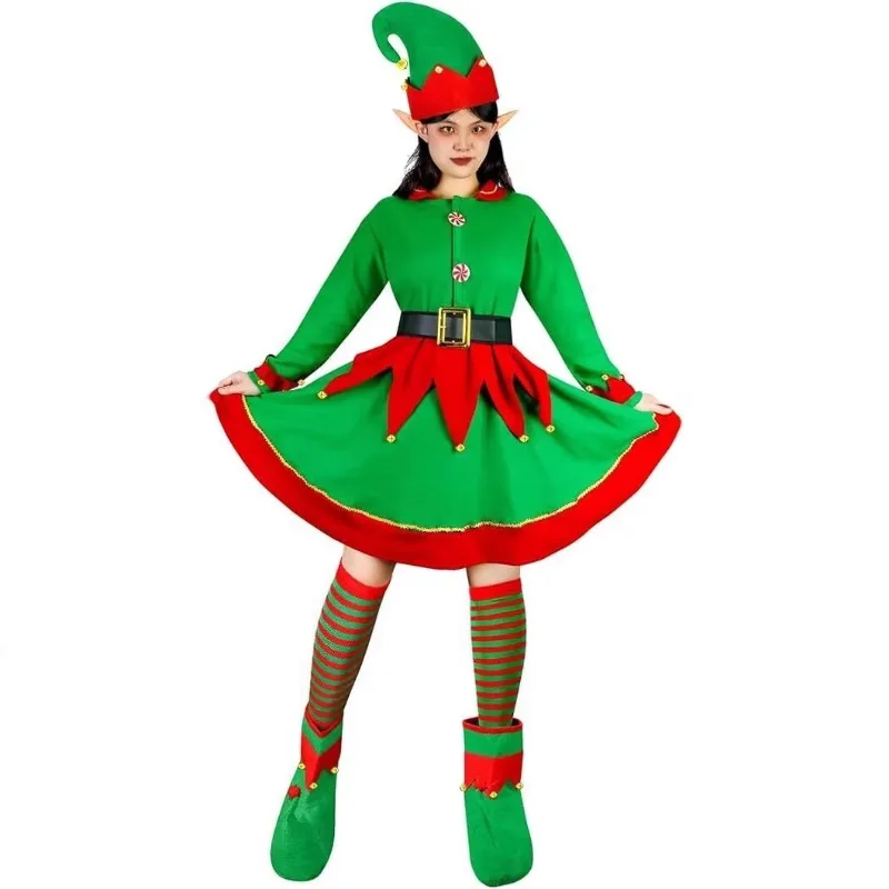 Green & Red Adult's Elf Shoes - Shoes Elf Fancy Dress Christmas Red Green Boots Bells Felt Fancy Dress Elf Green Red Shoes Pixie Christmas Adult