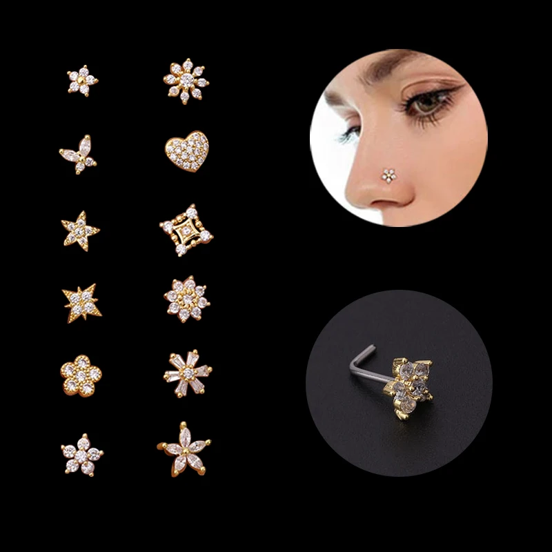 

1PC Zircon Nose Rings Studs 20G Stainless Steel Piercing Jewelry Accessories Classic Women Body Decoration Gift for Friend