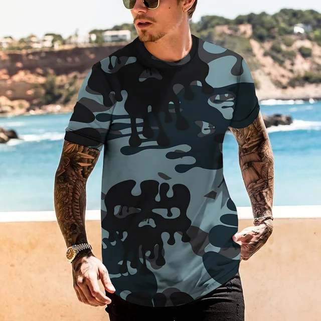 New Fashion Army Tough Guy Men's T-shirt 3D Printed Veterans Camouflage  Sports Outdoor Feature Quick Dry Round Neck Short Sleeve