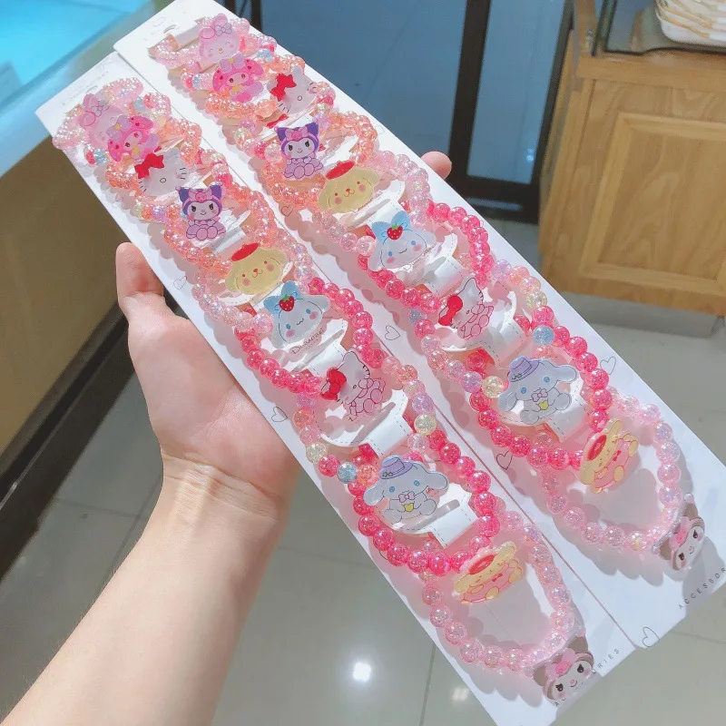 

Sanrio Anime Cartoon Bracelet Kuromi Texture Elastic Kawaii Pink Bead Bracelet Cute Children's Hand Jewelry Gift Wholesale