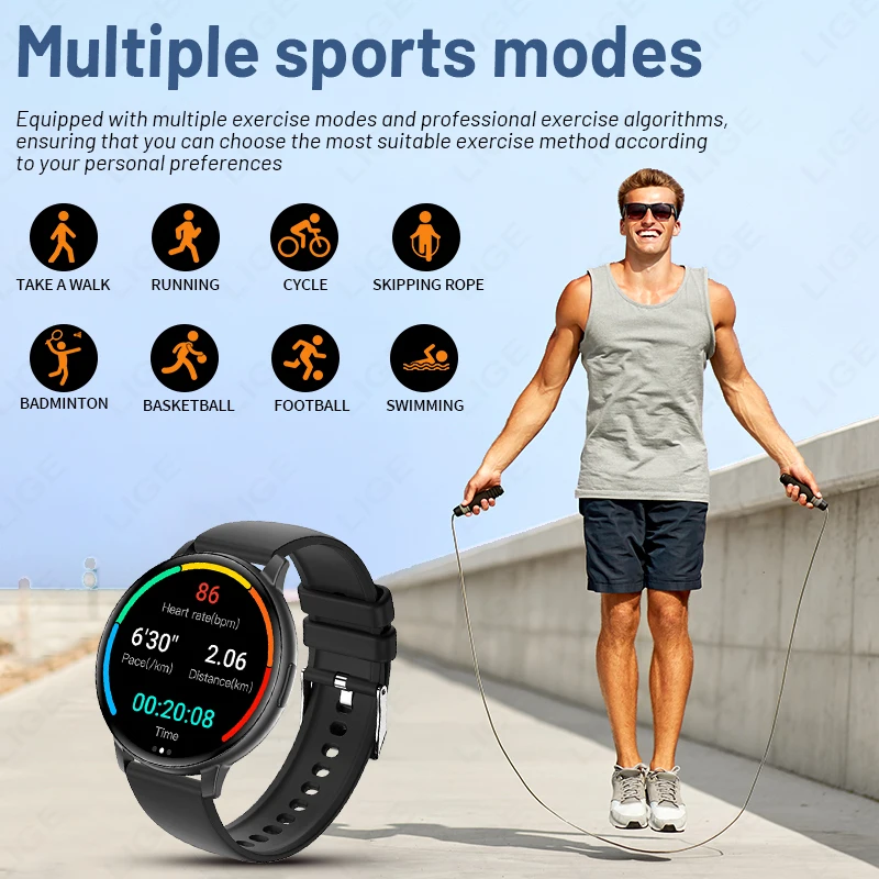 LIGE Smart Watch Men Women 1.38" Full Touch Screen Sport Fitness Watch Man IP67 Waterproof Bluetooth Smartwatch For Android IOS