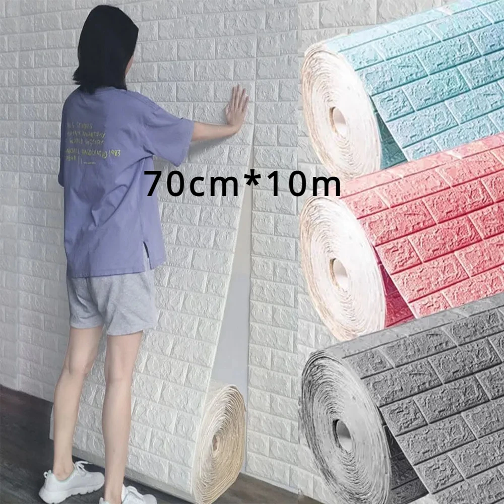 

70cm*10m 3D Foam Brick Pattern DIY Waterproof Wall Stickers Living Room Bedroom Background Decoration Renovated Wallpaper