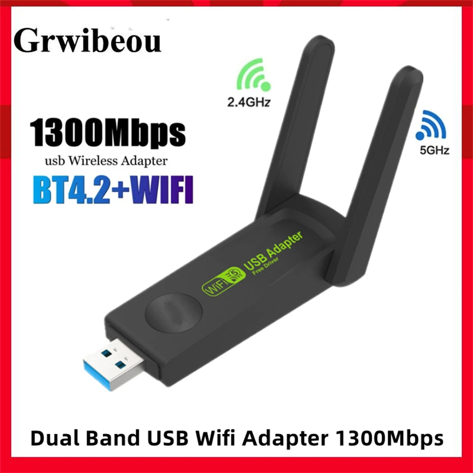 Adaptador Usb 3.0 Wifi com Dual Band Dongle sem Fio Antena Placa de Rede Ethernet Receptor para pc Laptop 1300mbps 2.4g 5ghz