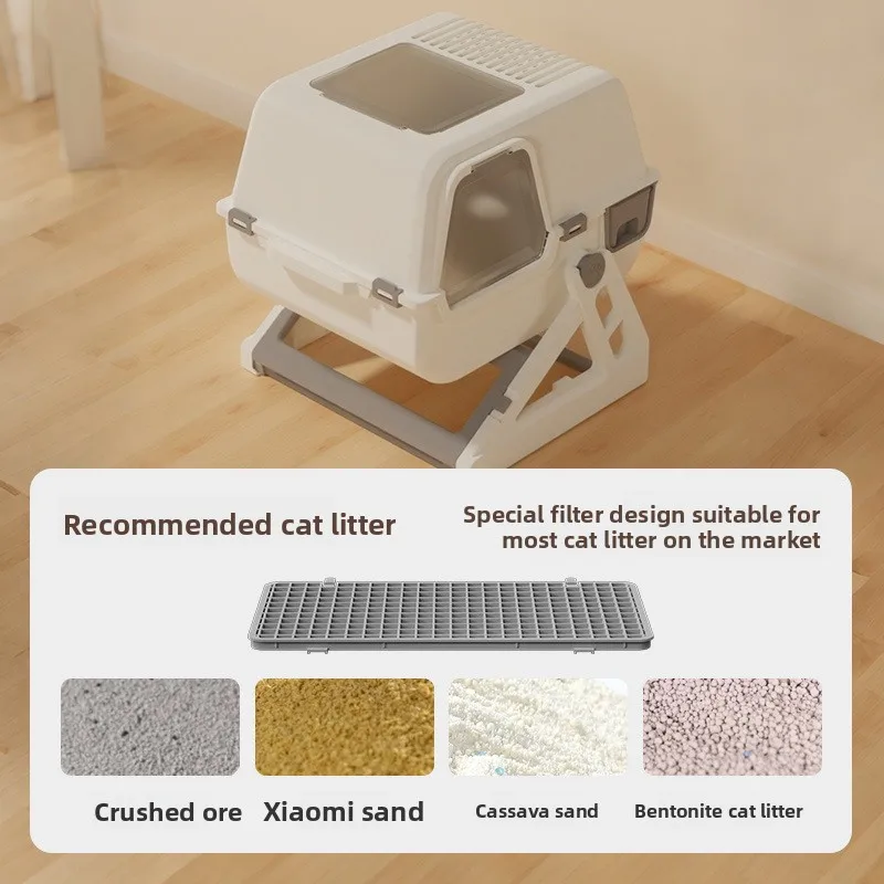 Lettiera per Gatti Semi-automatica Chiusa, Extra Large, Anti-Schizzo, Senza Bisogno di Spazzolare le Feci, Speciale Toilette per Animali Domestici - immagine 4