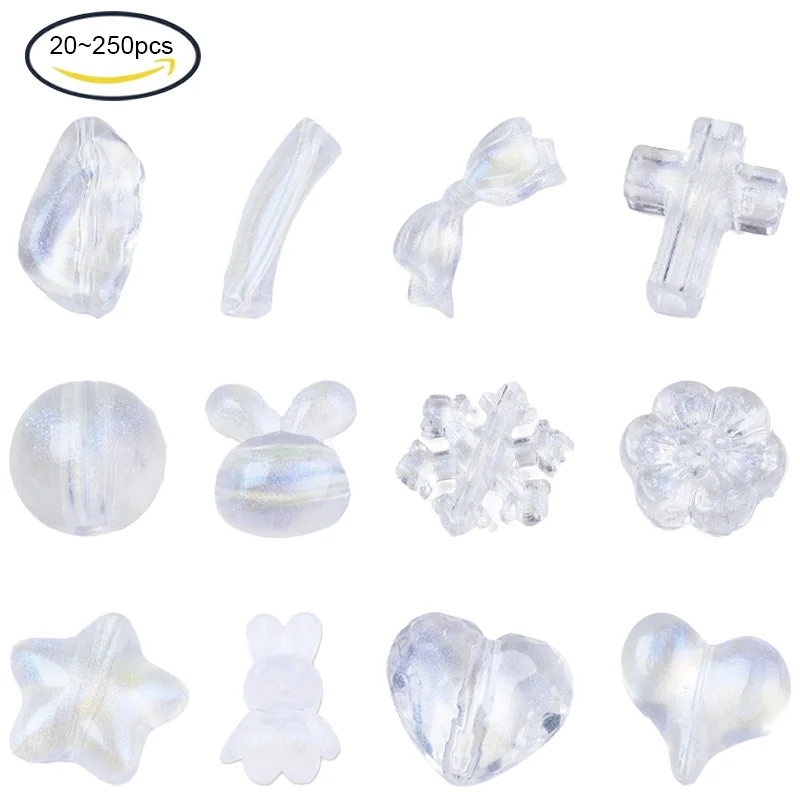 

20PCS Transparent Acrylic Beads Glitter Powder Bowknot Clear 14x30x6mm Hole: 1mm