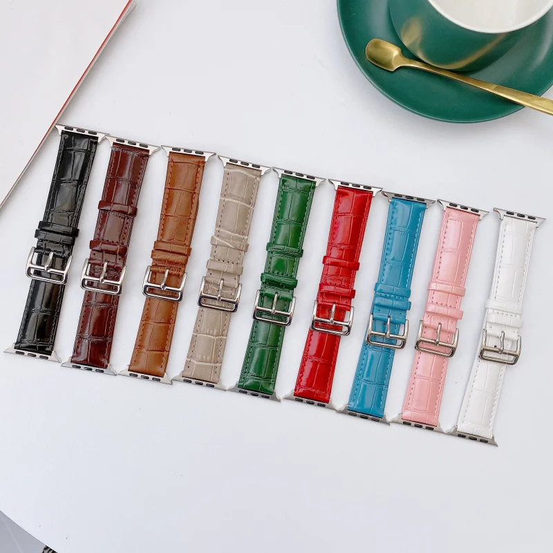 

Leather Watch Band 20mm 22mm for Samsung Huawei Apple watch 38 40 42 44mm Crocodile Pattern Sport Bracelet Strap Fhx-bx15