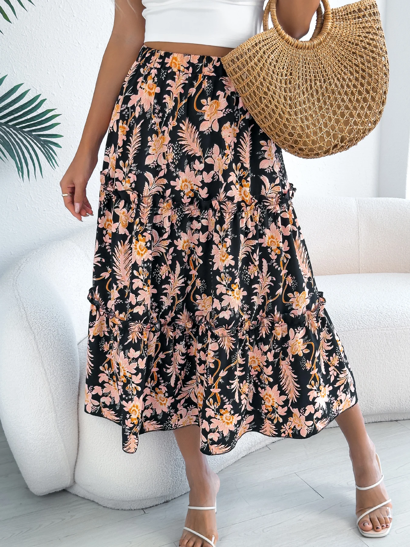 Elegant Floral Print Skirt for Women